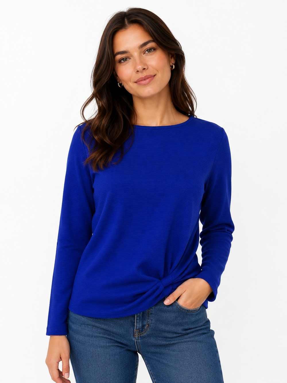 Apt. 9 Purple/Blue Long Sleeve Twist-Hem Top
